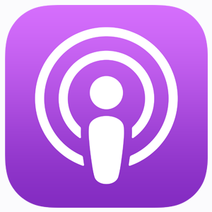 Apple Podcasts logo. a purple square background with two white concentric circles around a white lower case stylised letter i.