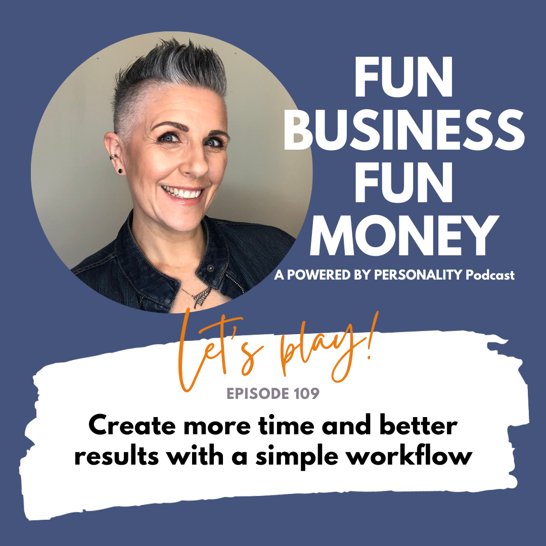 Fun Business Fun Money, a Powered by Personality podcast. Let's play! Episode 109: Create more time and better results with a simple workflow